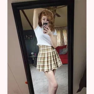 [ @peachgore._ ] “EMBROIDERED T-SHIRT   PLAID PLEATED SKIRT” TWO-PIECE W110803