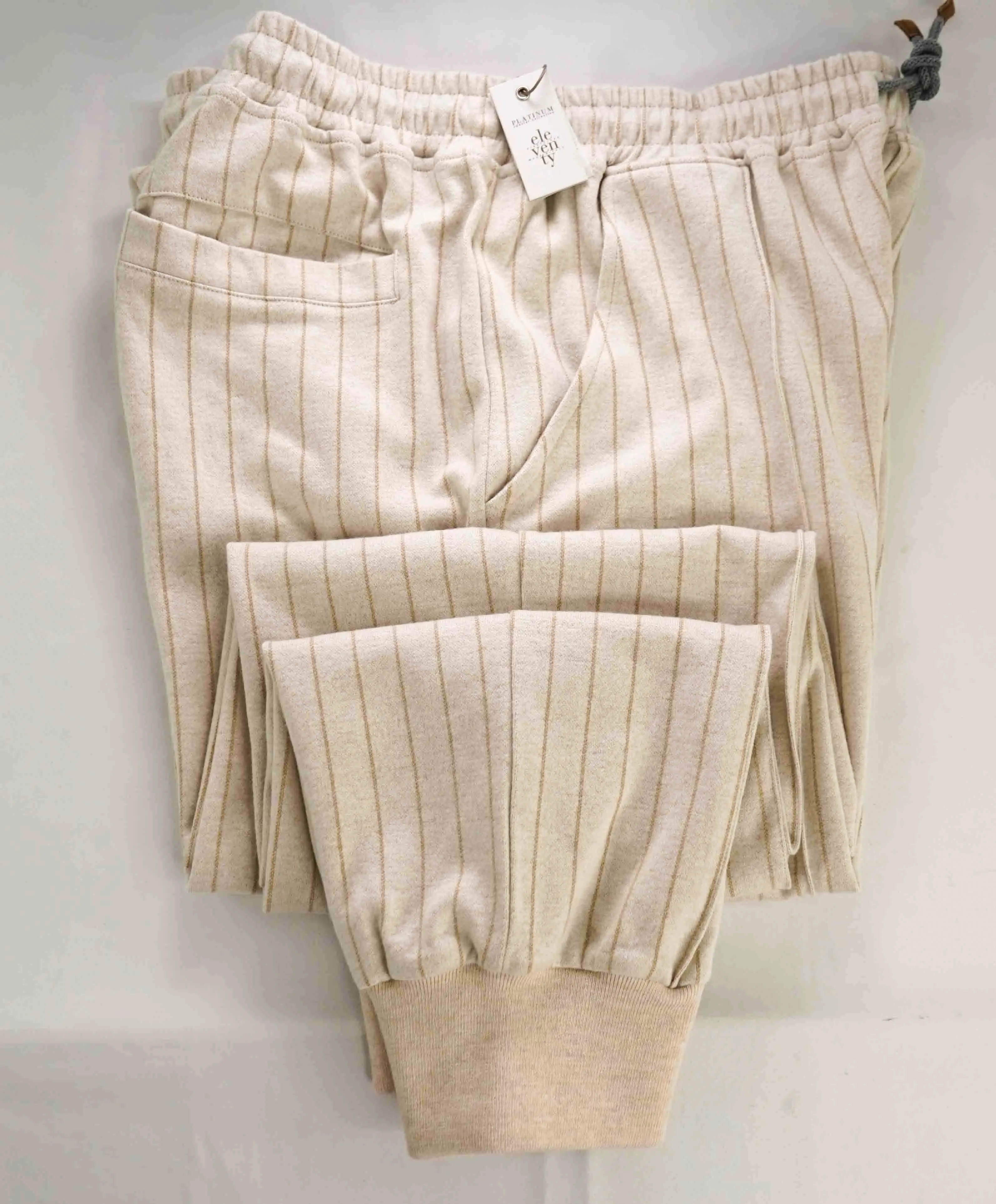 $1,495 ELEVENTY - Ivory & Camel Stripe CASHMERE Blend Jogger Sweat Pants - XL