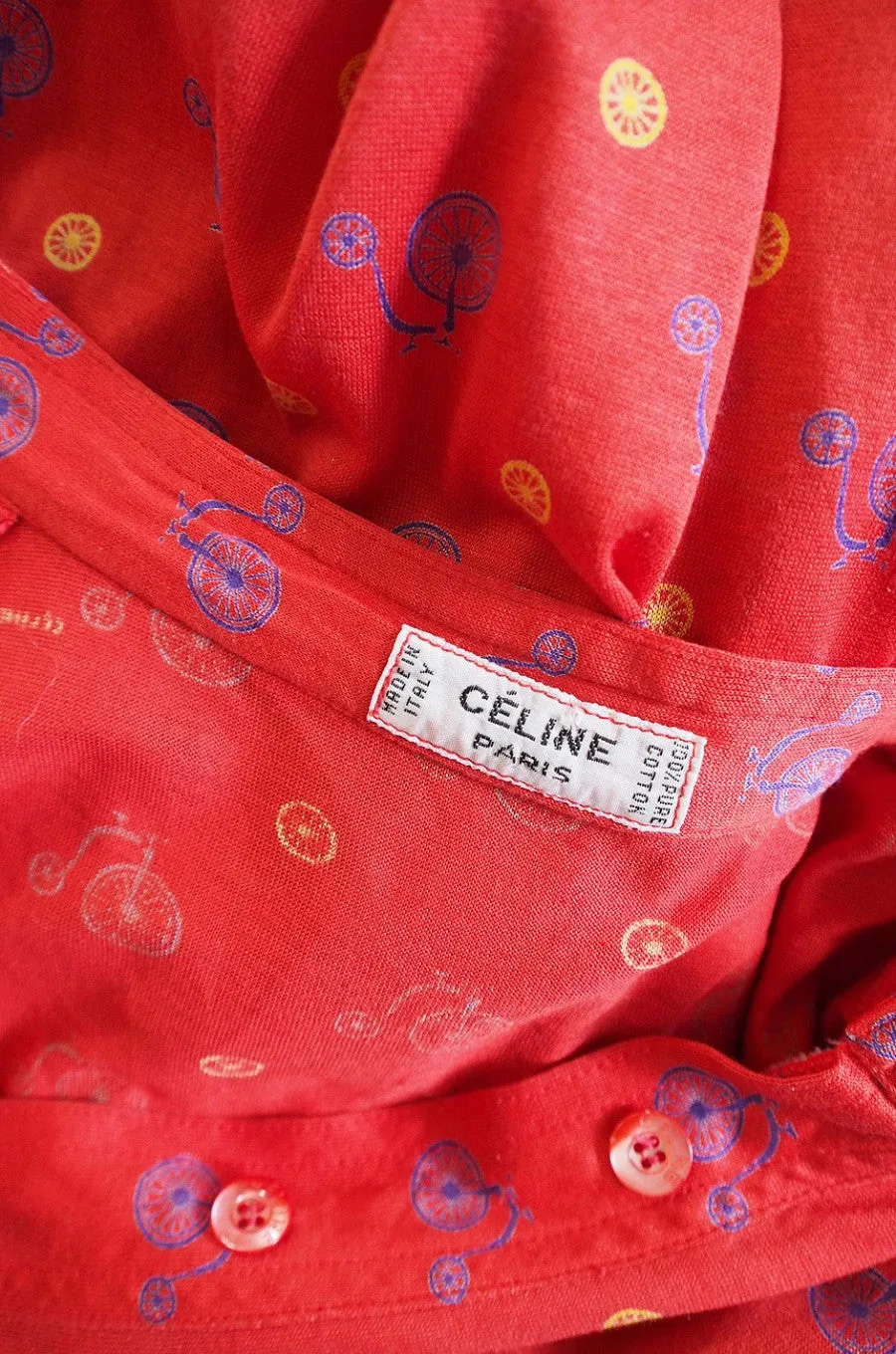 1970s Celine Bicycle Print Shirt Dress