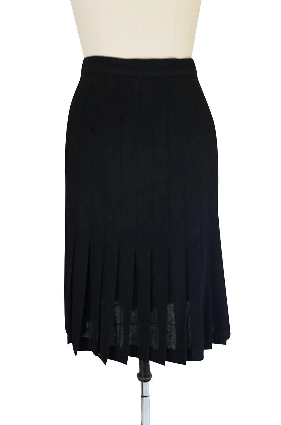 1970s Knife Pleated Black Wool Crepe Valentino Skirt