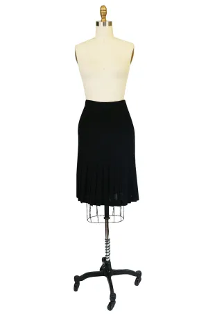 1970s Knife Pleated Black Wool Crepe Valentino Skirt
