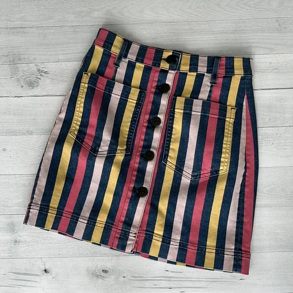 3 X 1 Rose Striped Mini Denim Skirt Size 24/XS