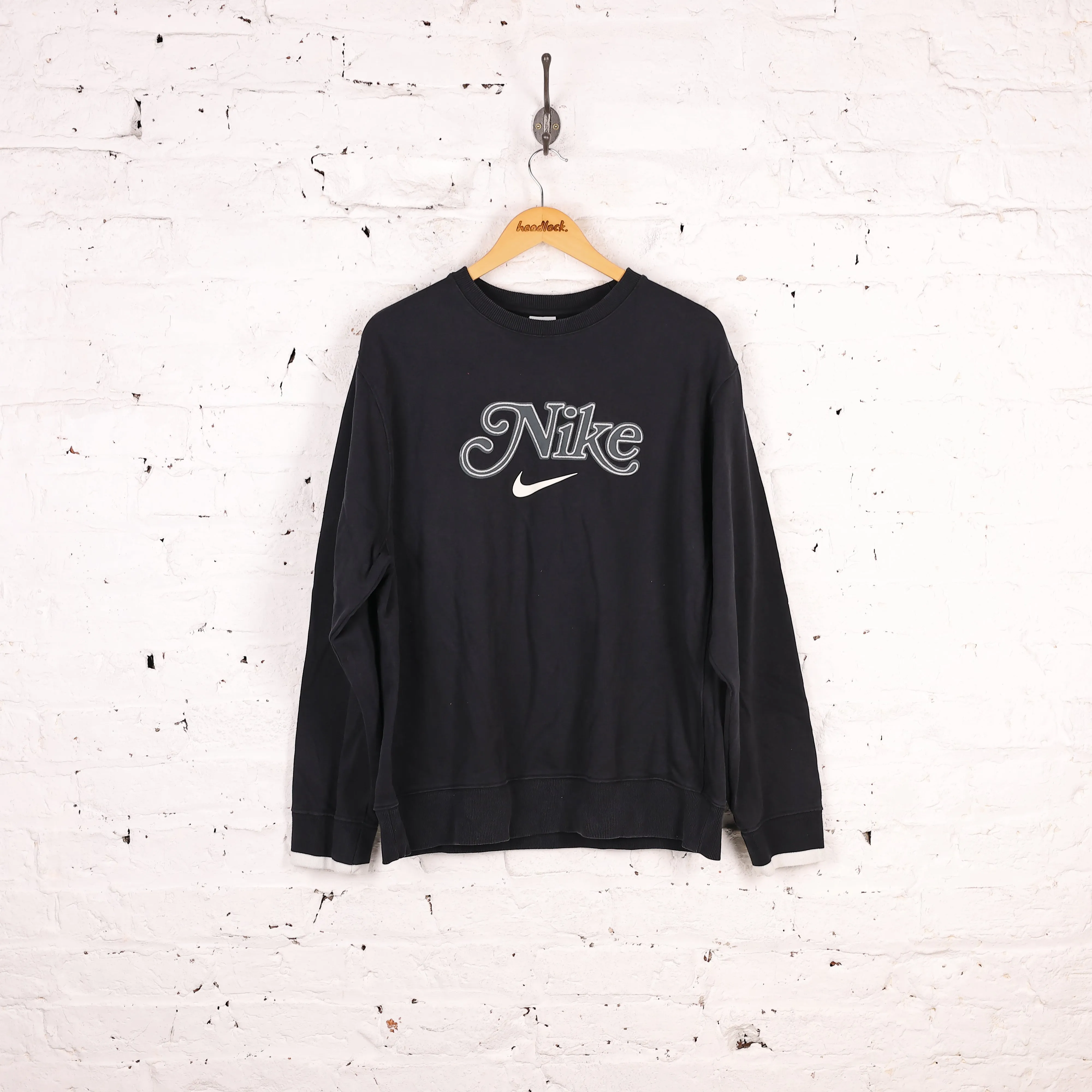 90's Nike Spell Out Sweatshirt - Black - L