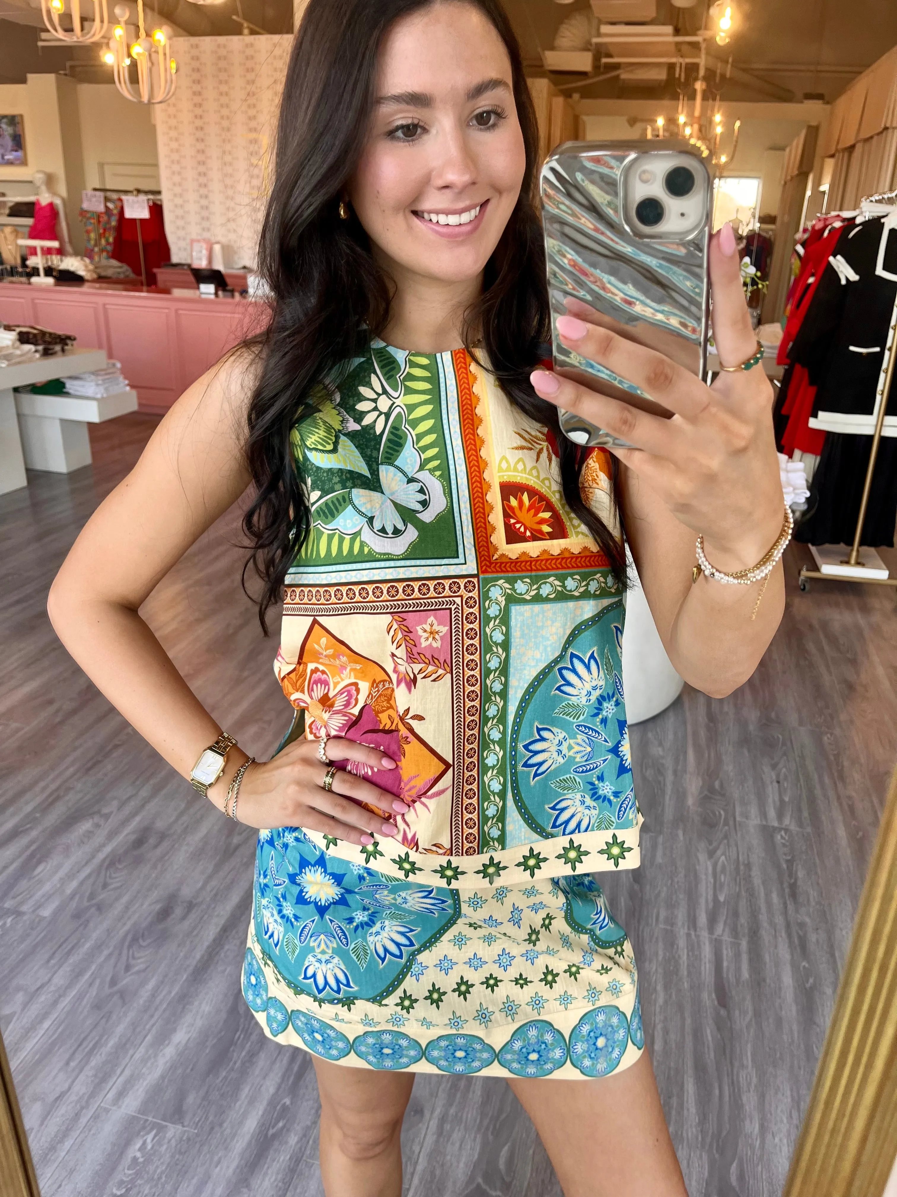 ACS24 Yellow Mini Skirt w/ Blue&Green Detail