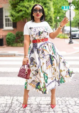Affluent Lady Strides- T-shirt and LONG Pleated Skirt Set (New)