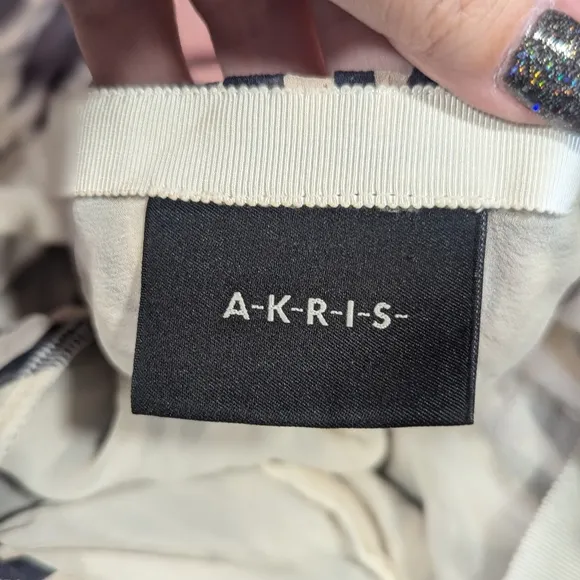 Akris 10 Silk Mini Skirt Boho Chic Textured Luxury Cream &amp; Gray Artsy Summer