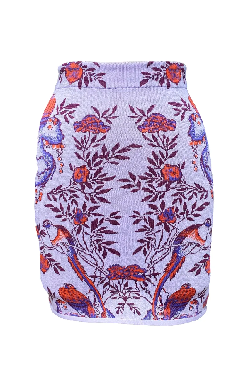 Alessia Bird Mini Skirt in Pastel Lilac