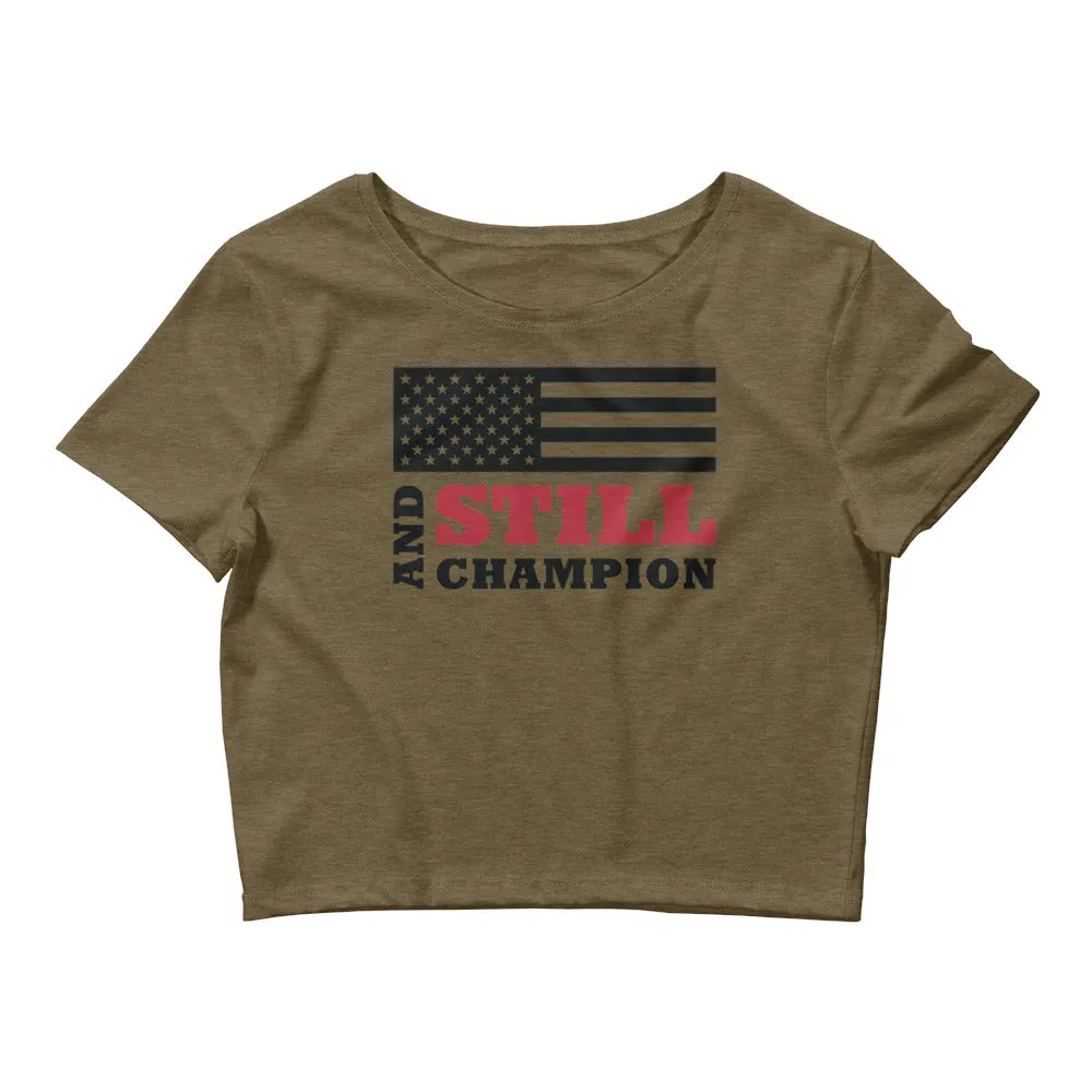 And Still Champion flag with ASC logo on back label women's crop top
