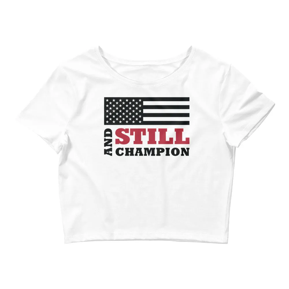 And Still Champion flag with ASC logo on back label women's crop top