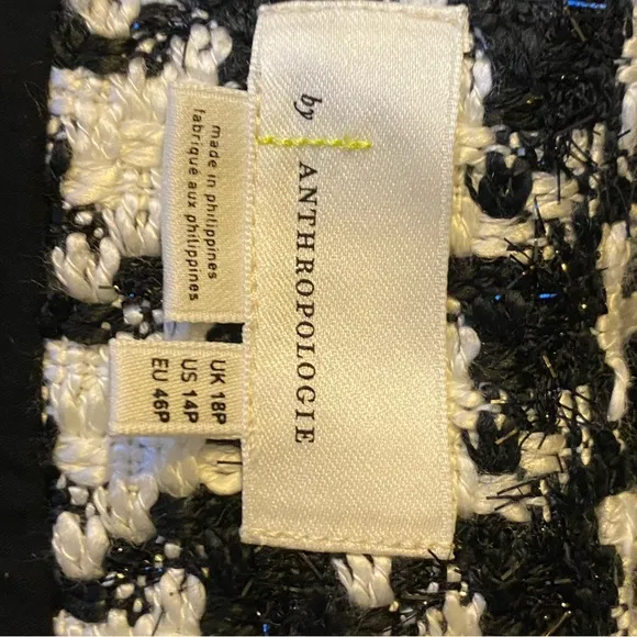 Anthropologie Black &amp;  White Evira Houndstooth Shine Tweed Zipper Mini Skirt NWT