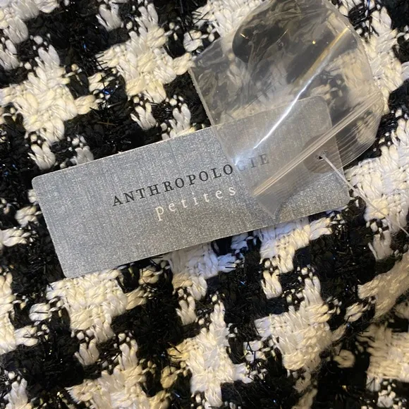 Anthropologie Black &amp;  White Evira Houndstooth Shine Tweed Zipper Mini Skirt NWT