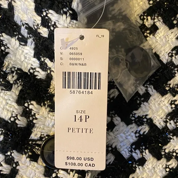 Anthropologie Black &amp;  White Evira Houndstooth Shine Tweed Zipper Mini Skirt NWT