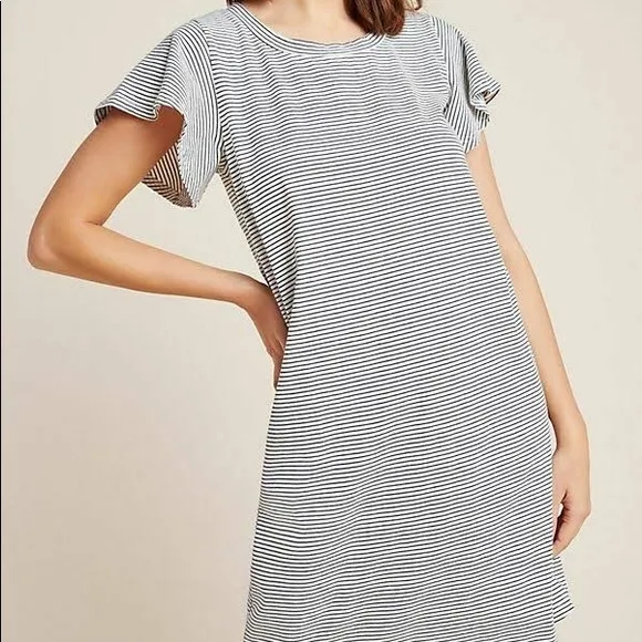 Anthropologie Flutter-Sleeved Tee Dress in Blue Motif (XS)