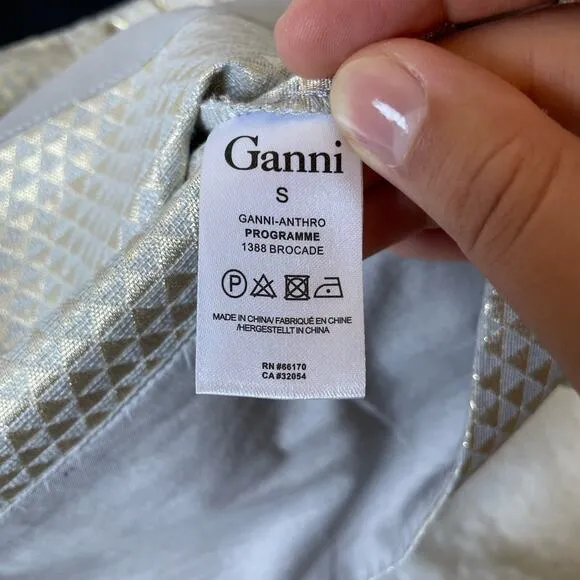 Anthropologie Ganni Metallic Gold And Silver Mini Skater Skirt Size Small