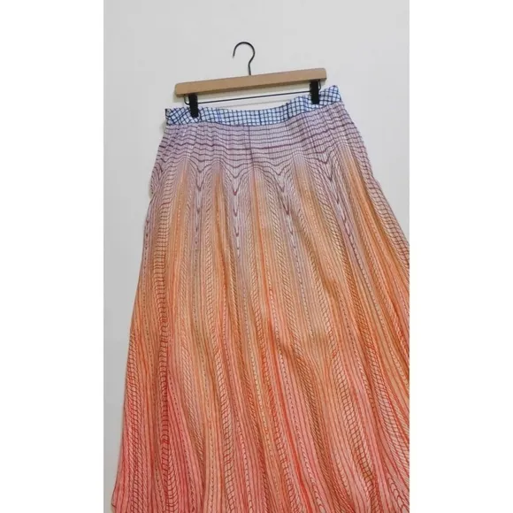 Anthropologie GEISHA DESIGNS Dawn Ombre Sunset Pleated Maxi Skirt Colorful 14