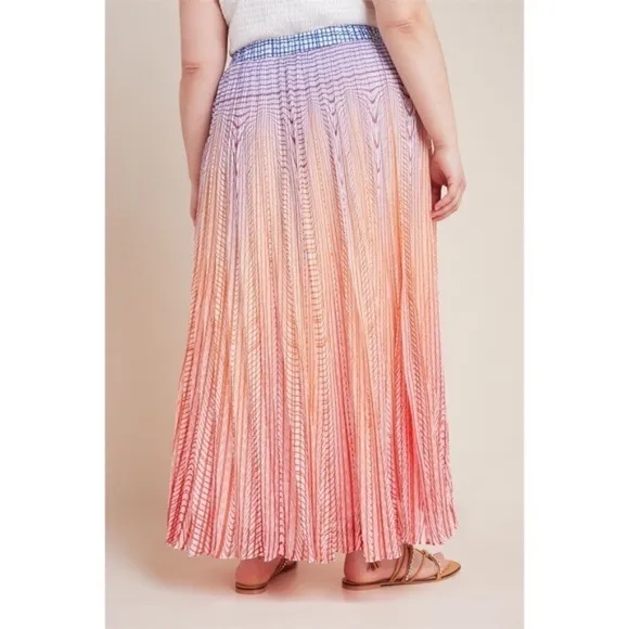 Anthropologie GEISHA DESIGNS Dawn Ombre Sunset Pleated Maxi Skirt Colorful 14
