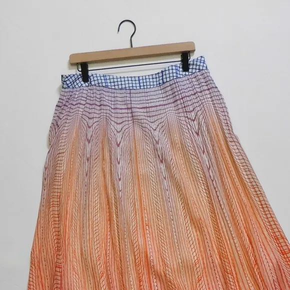 Anthropologie GEISHA DESIGNS Dawn Ombre Sunset Pleated Maxi Skirt Colorful 14