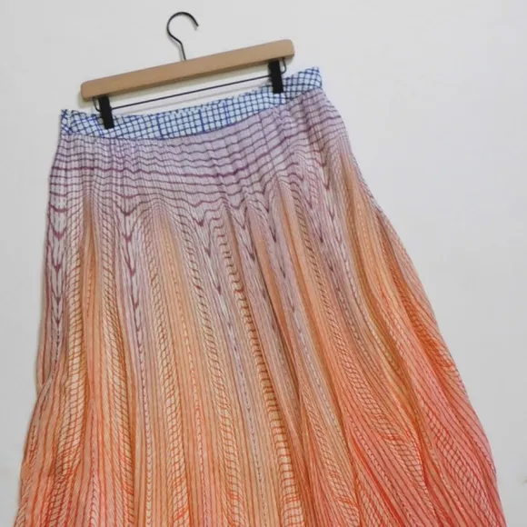 Anthropologie GEISHA DESIGNS Dawn Ombre Sunset Pleated Maxi Skirt Colorful 14