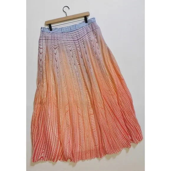 Anthropologie GEISHA DESIGNS Dawn Ombre Sunset Pleated Maxi Skirt Colorful 14