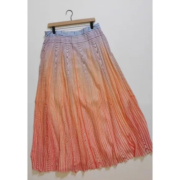 Anthropologie GEISHA DESIGNS Dawn Ombre Sunset Pleated Maxi Skirt Colorful 14