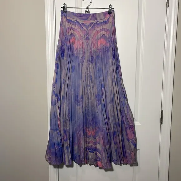 Anthropologie Marble-Dyed Pleated Maxi Skirt