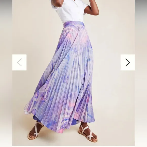 Anthropologie Marble-Dyed Pleated Maxi Skirt