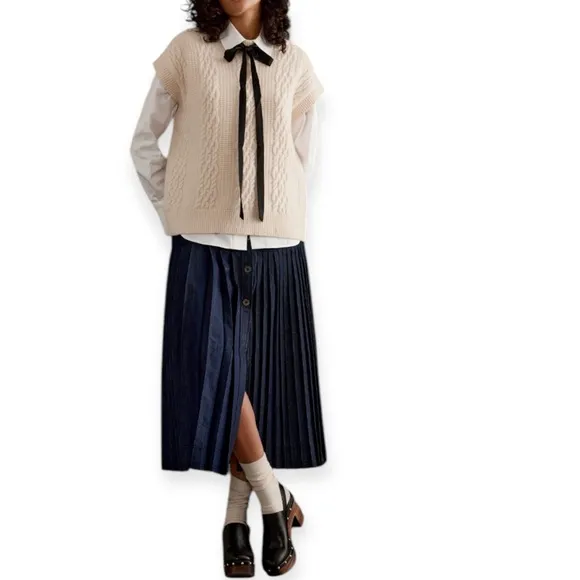 Anthropologie | Pilcro • Low-Slung Pleated Midi Skirt