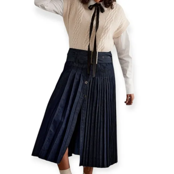 Anthropologie | Pilcro • Low-Slung Pleated Midi Skirt