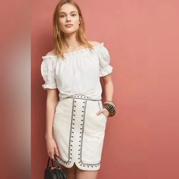 Anthropologie x Dolan‎ Left Coast Tulley Embroidered Textured Mini Skirt Size 2X