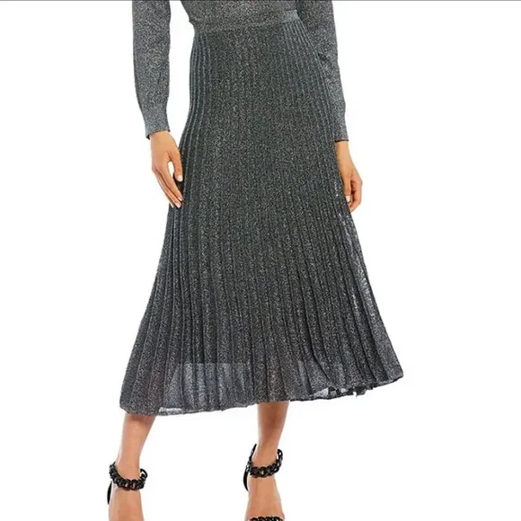 Antonio Melani Donna Pleated Metallic Pull-On Midi Skirt