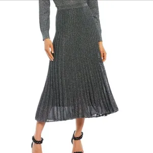 Antonio Melani Donna Pleated Metallic Pull-On Midi Skirt