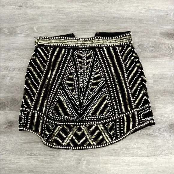 ASOS Design Sequin Mini Skirt Black White Pearls &amp; Gold Size 4