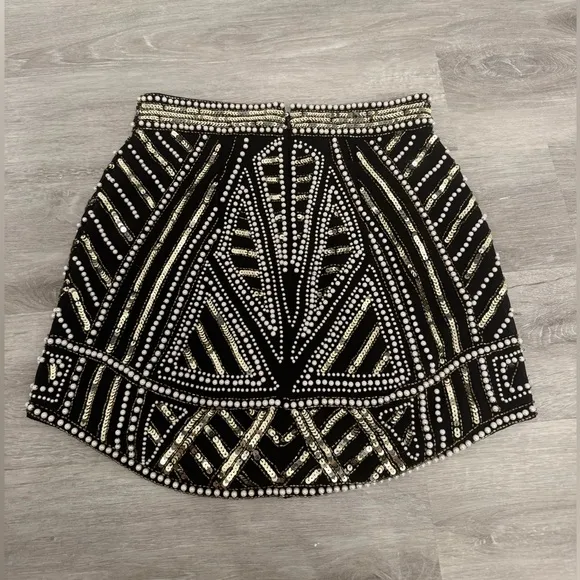 ASOS Design Sequin Mini Skirt Black White Pearls &amp; Gold Size 4