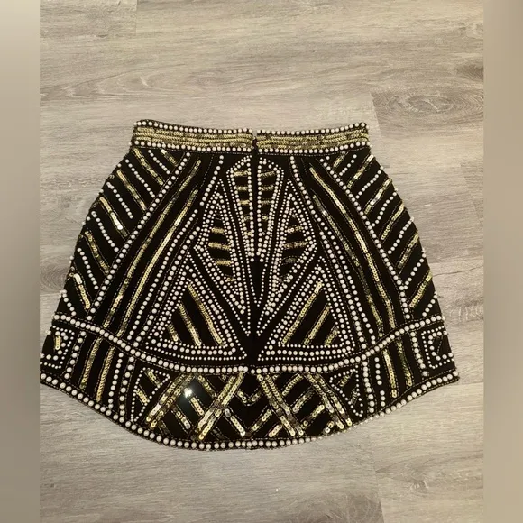 ASOS Design Sequin Mini Skirt Black White Pearls &amp; Gold Size 4