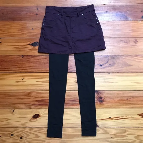 Athleta Maroon Black Skirt Leggings Combo, EUC XST