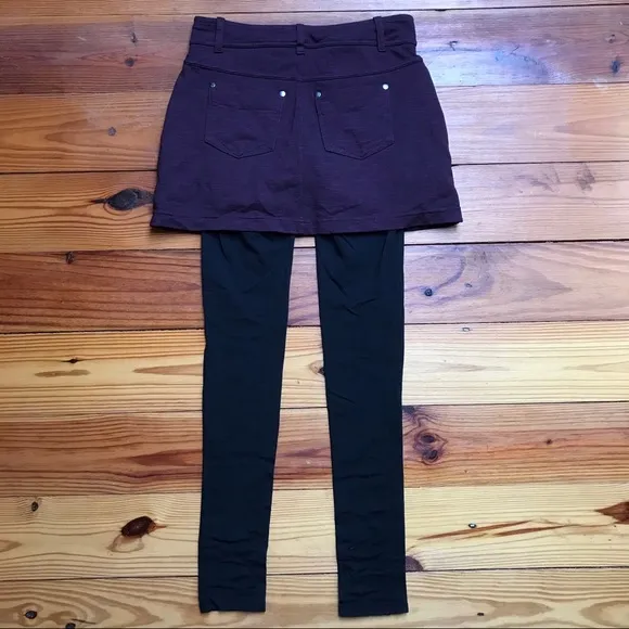 Athleta Maroon Black Skirt Leggings Combo, EUC XST