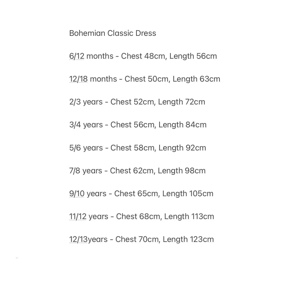 Baby Bohemian Classic Dress - Various Colours