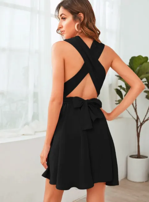 Backless plunge neck dress