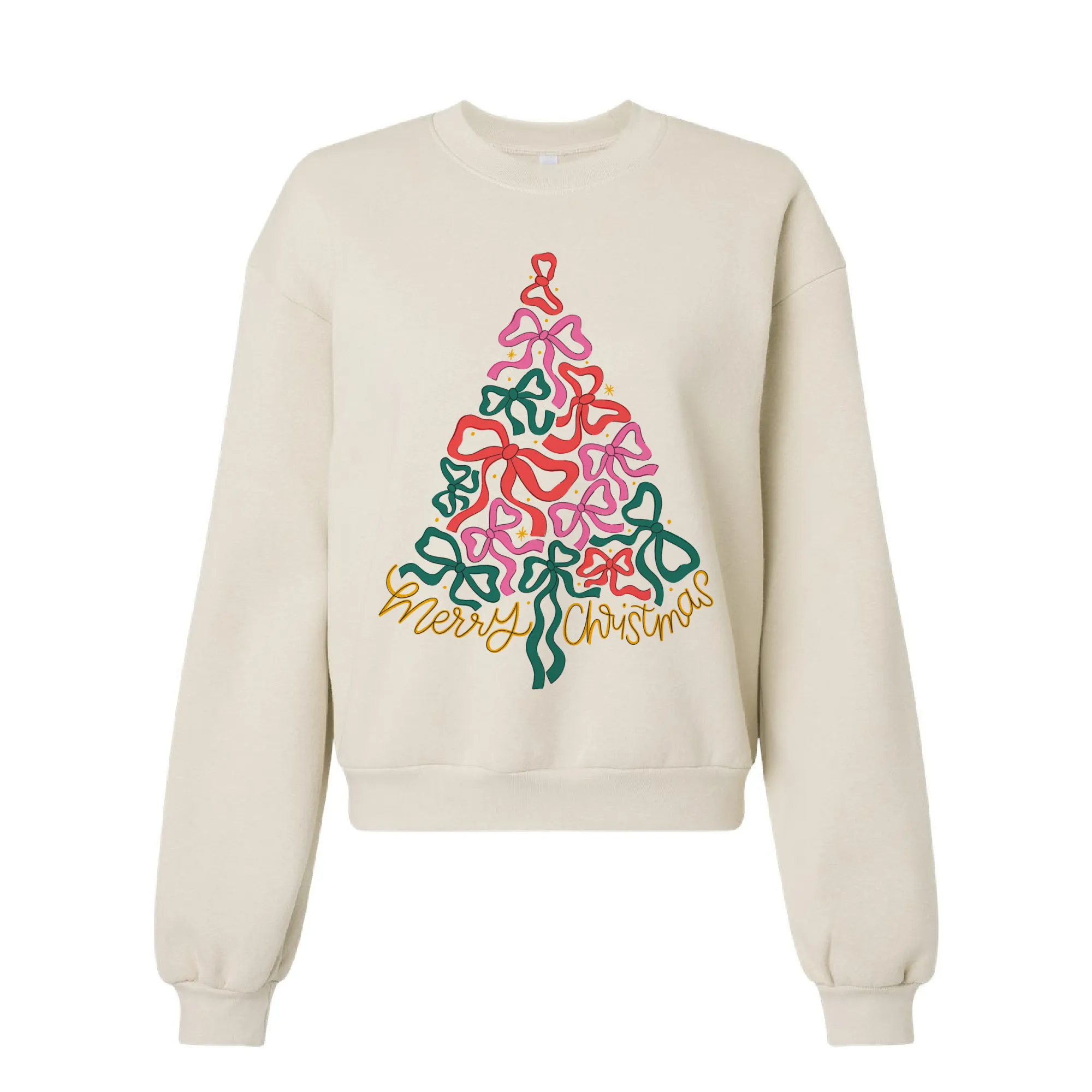 Balloon Sleeve Christmas Bow Tree Sweatshirt
