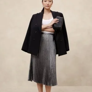 Banana Republic Factory Silver Lamé Pleated Midi Skirt, Size 8
