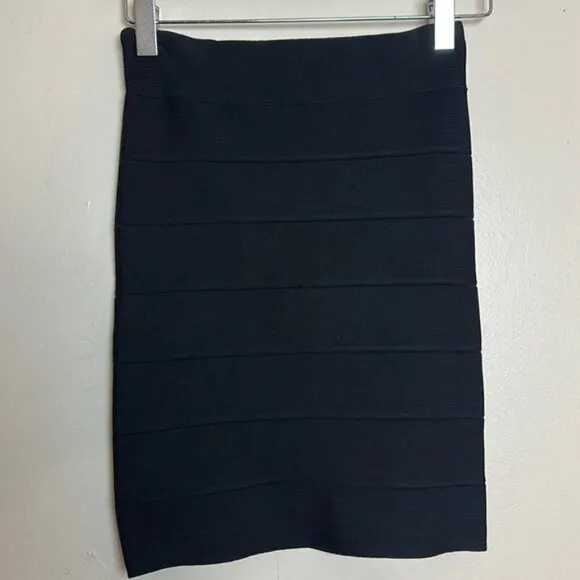 BCBGMaxAzria Simone Textured Black Bandage Mini Power Skirt