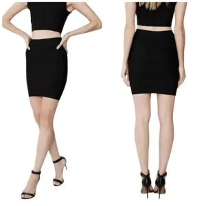 BCBGMaxAzria Simone Textured Black Bandage Mini Power Skirt
