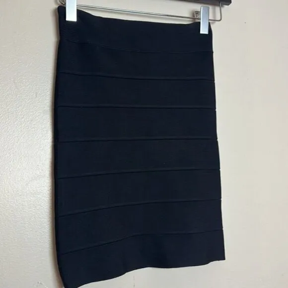 BCBGMaxAzria Simone Textured Black Bandage Mini Power Skirt