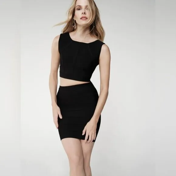 BCBGMaxAzria Simone Textured Black Bandage Mini Power Skirt