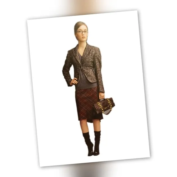 BCBGMaxAzria Wool Plaid Pencil Skirt with Pleated Back