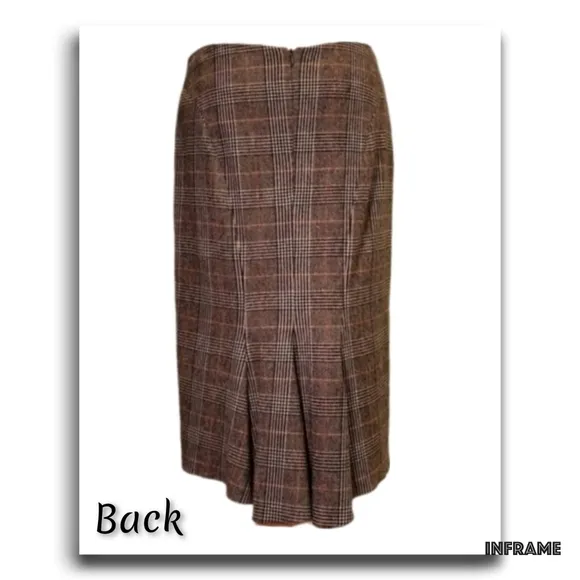 BCBGMaxAzria Wool Plaid Pencil Skirt with Pleated Back