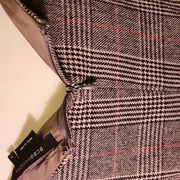 BCBGMaxAzria Wool Plaid Pencil Skirt with Pleated Back