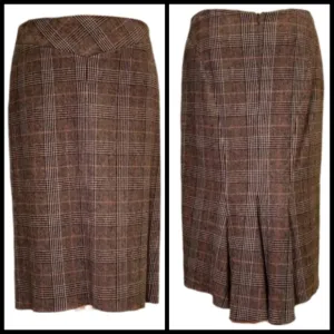 BCBGMaxAzria Wool Plaid Pencil Skirt with Pleated Back