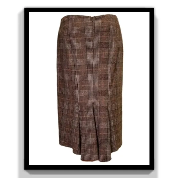 BCBGMaxAzria Wool Plaid Pencil Skirt with Pleated Back