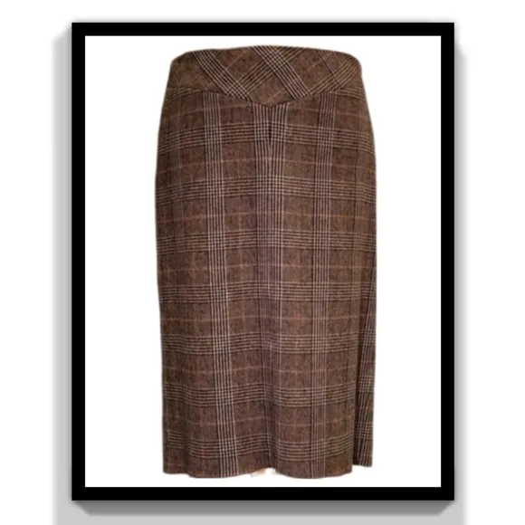 BCBGMaxAzria Wool Plaid Pencil Skirt with Pleated Back
